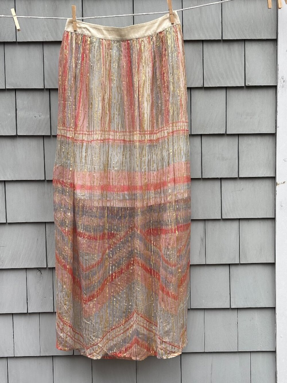 bl^nk Anthropologie Metallic Maxi Skirt Neutral Motif NWT S - Picture 1 of 6